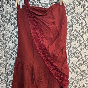 Elegant cotton and Red Lace Trim wrap skirt maxi Skirt one size like new